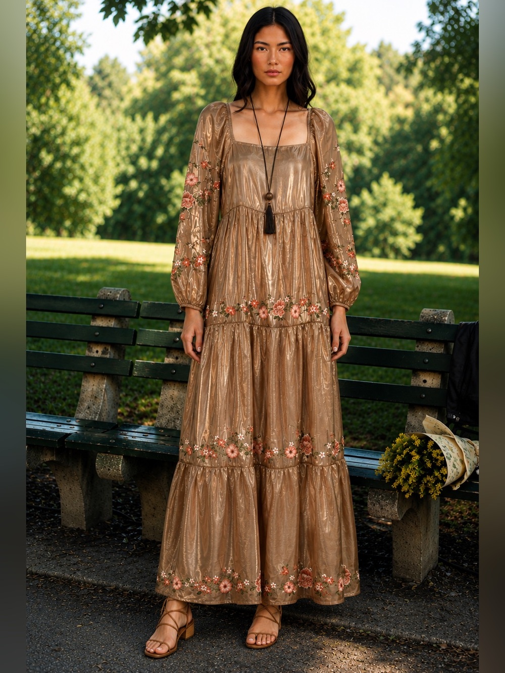Savanna Jane Luminous Shimmer
Floral Embroidered Tiered Maxi NWT
Dress Medium - Picture 3 of 9